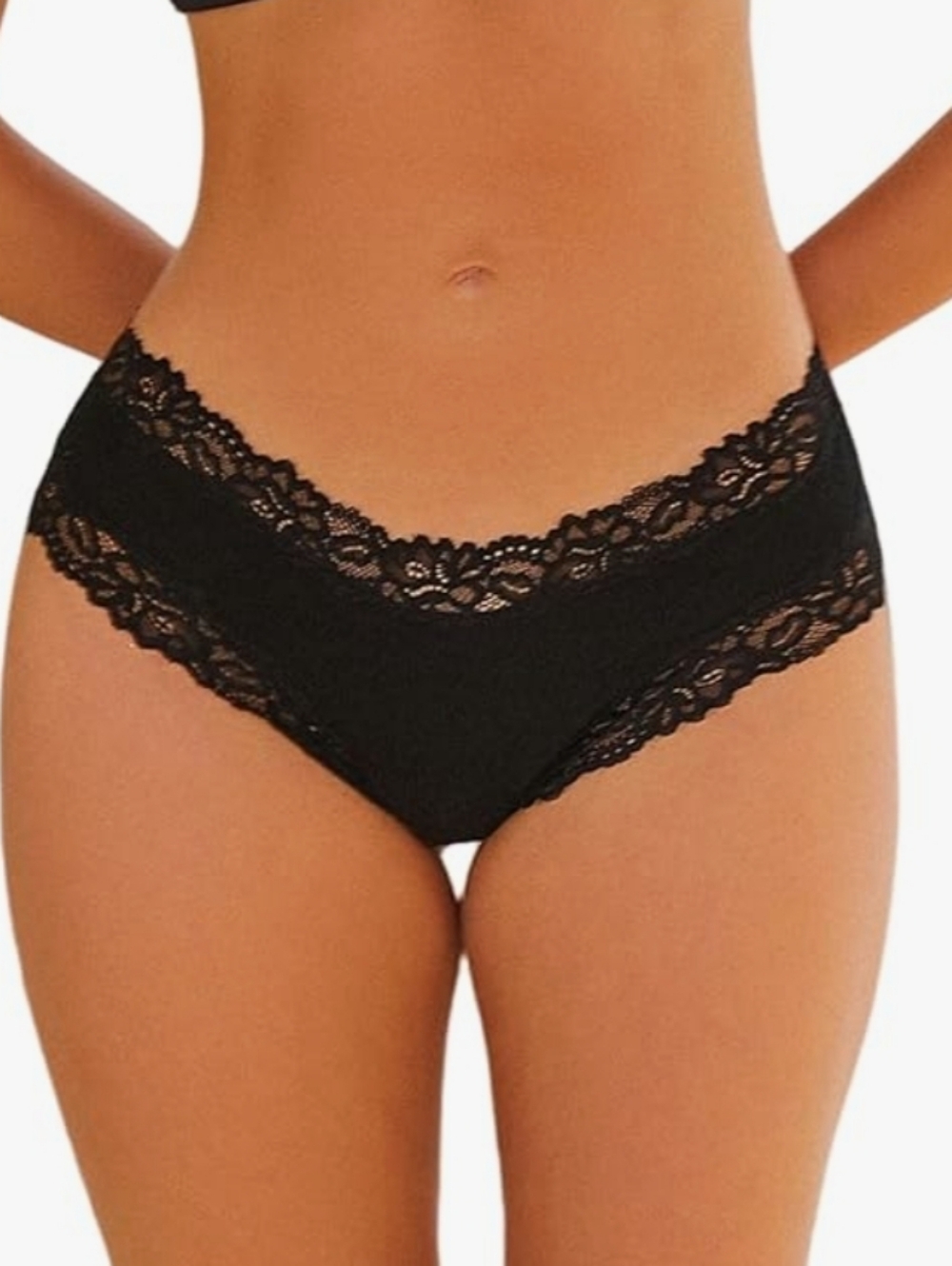 5 Pack Black Lace Cheeky Ribbed Panties